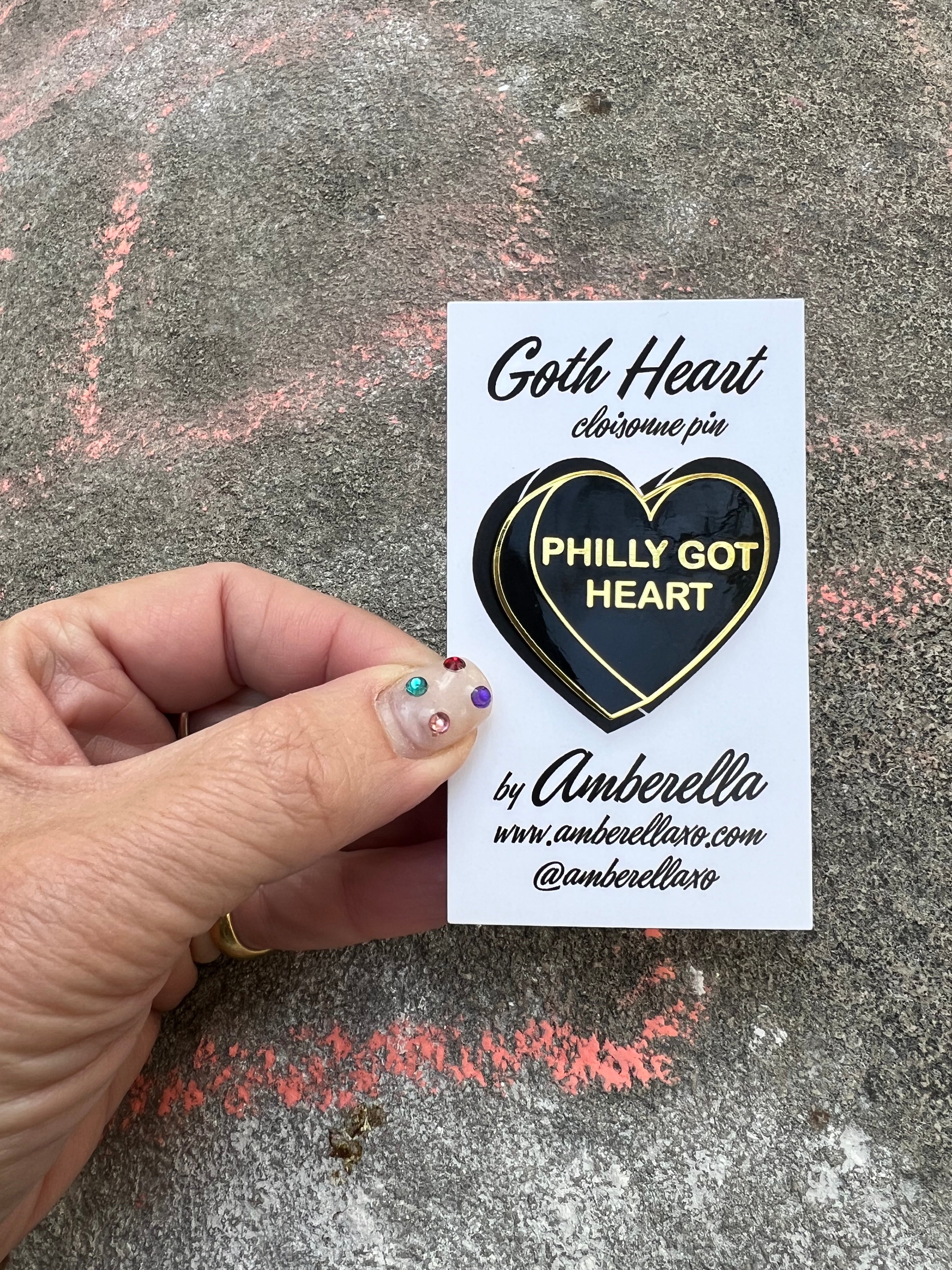 PHILLY GOT HEART Black HUGE Enamel Pin with Gold or Silver Hardware