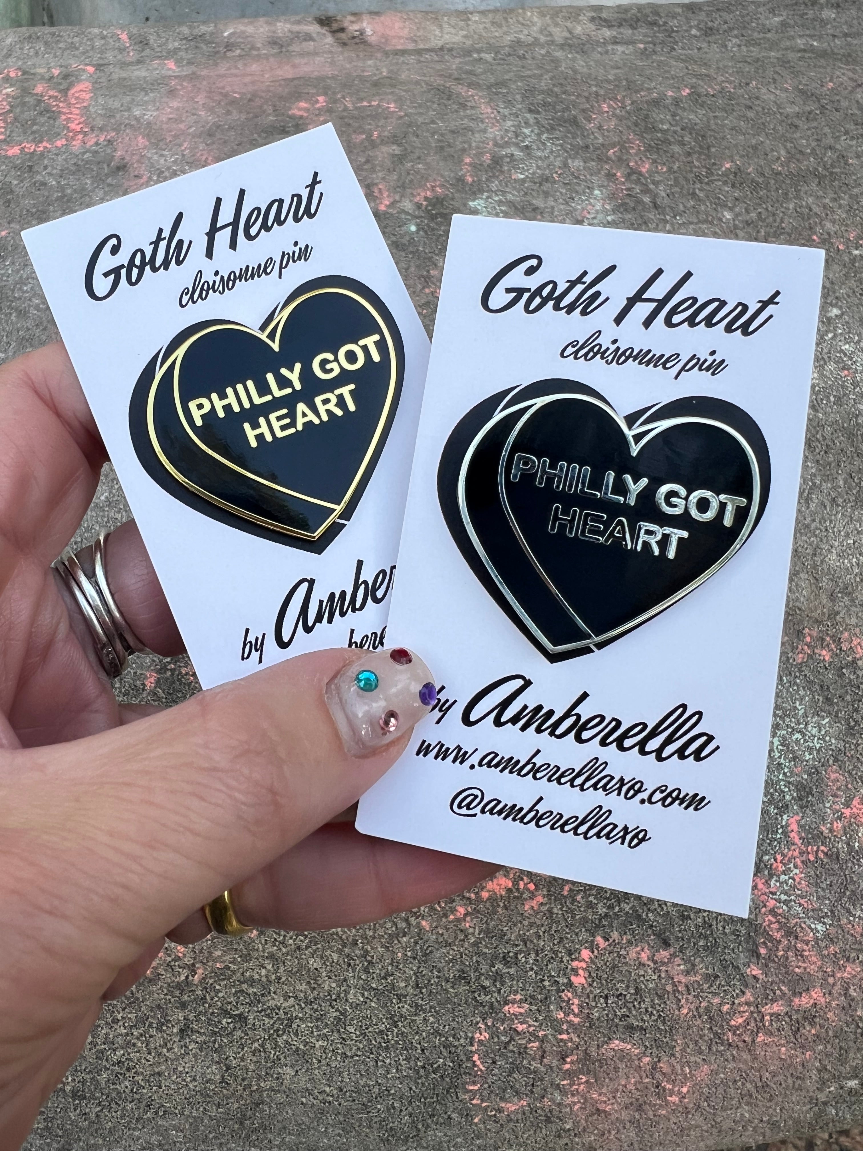 PHILLY GOT HEART Black HUGE Enamel Pin with Gold or Silver Hardware