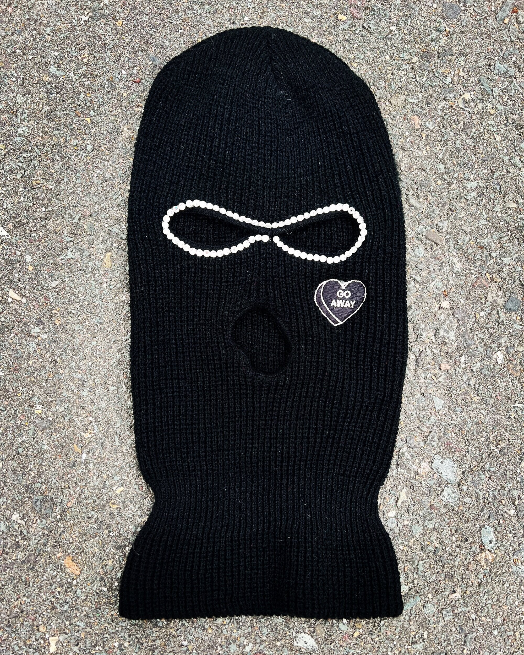 GO AWAY Goth Heart Bedazzled Ski Mask with Backlash