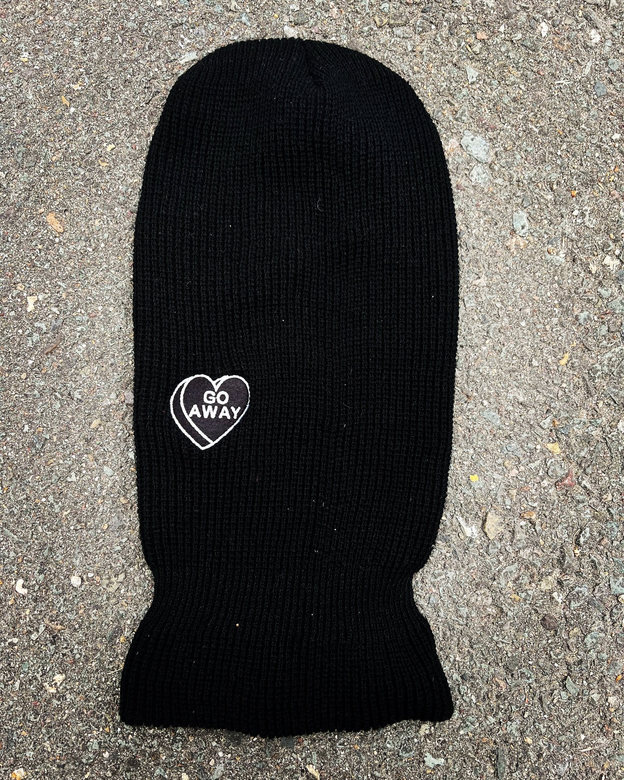 GO AWAY Goth Heart Bedazzled Ski Mask with Backlash