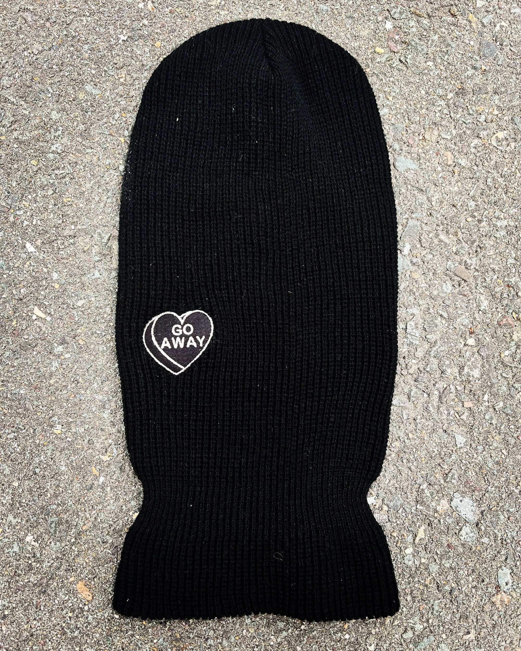 GO AWAY Goth Heart Bedazzled Ski Mask with Backlash