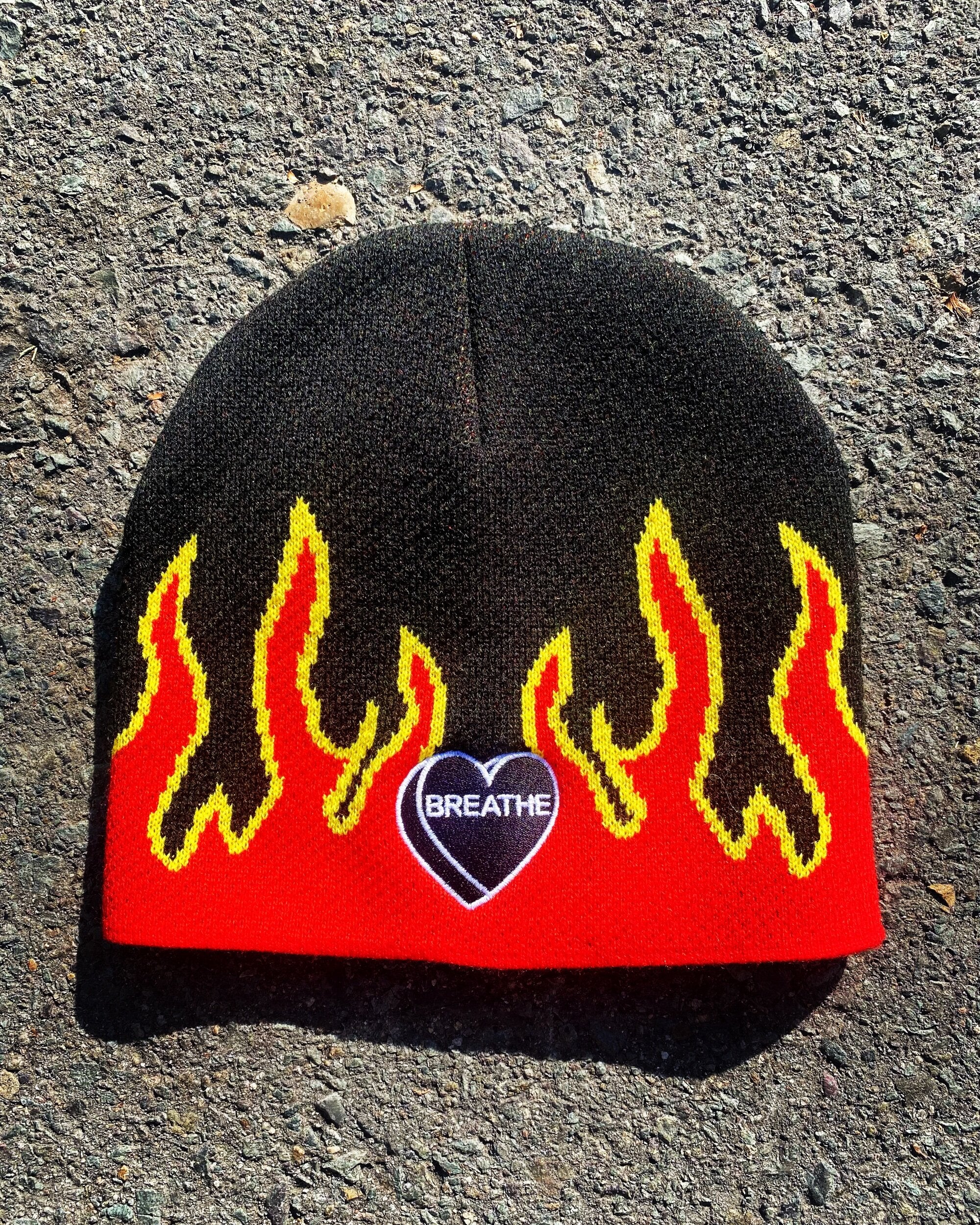 Breath of Fire 🔥 BREATHE Goth Heart Flames Beanie