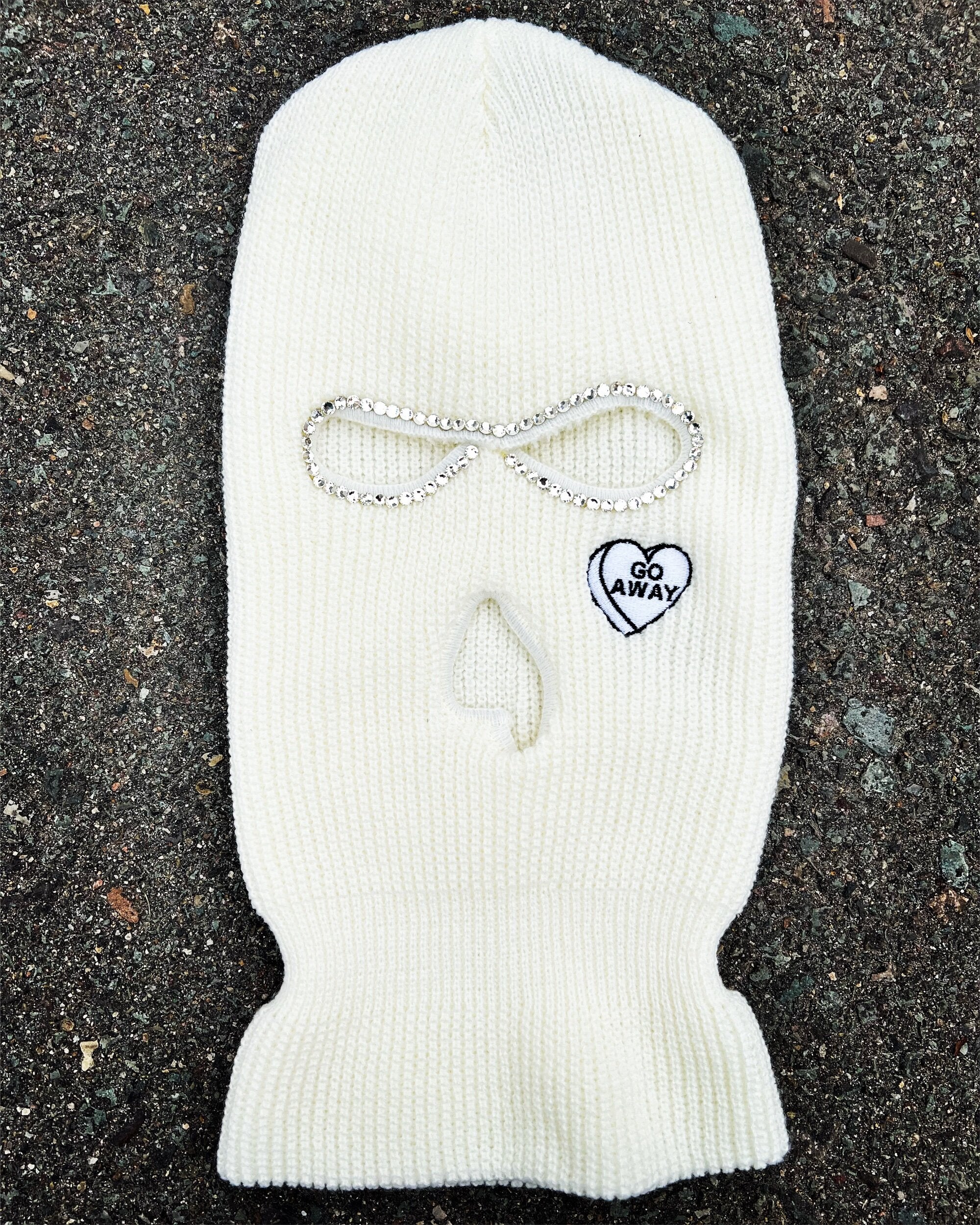 GO AWAY Goth Heart Bedazzled Ski Mask with Backlash