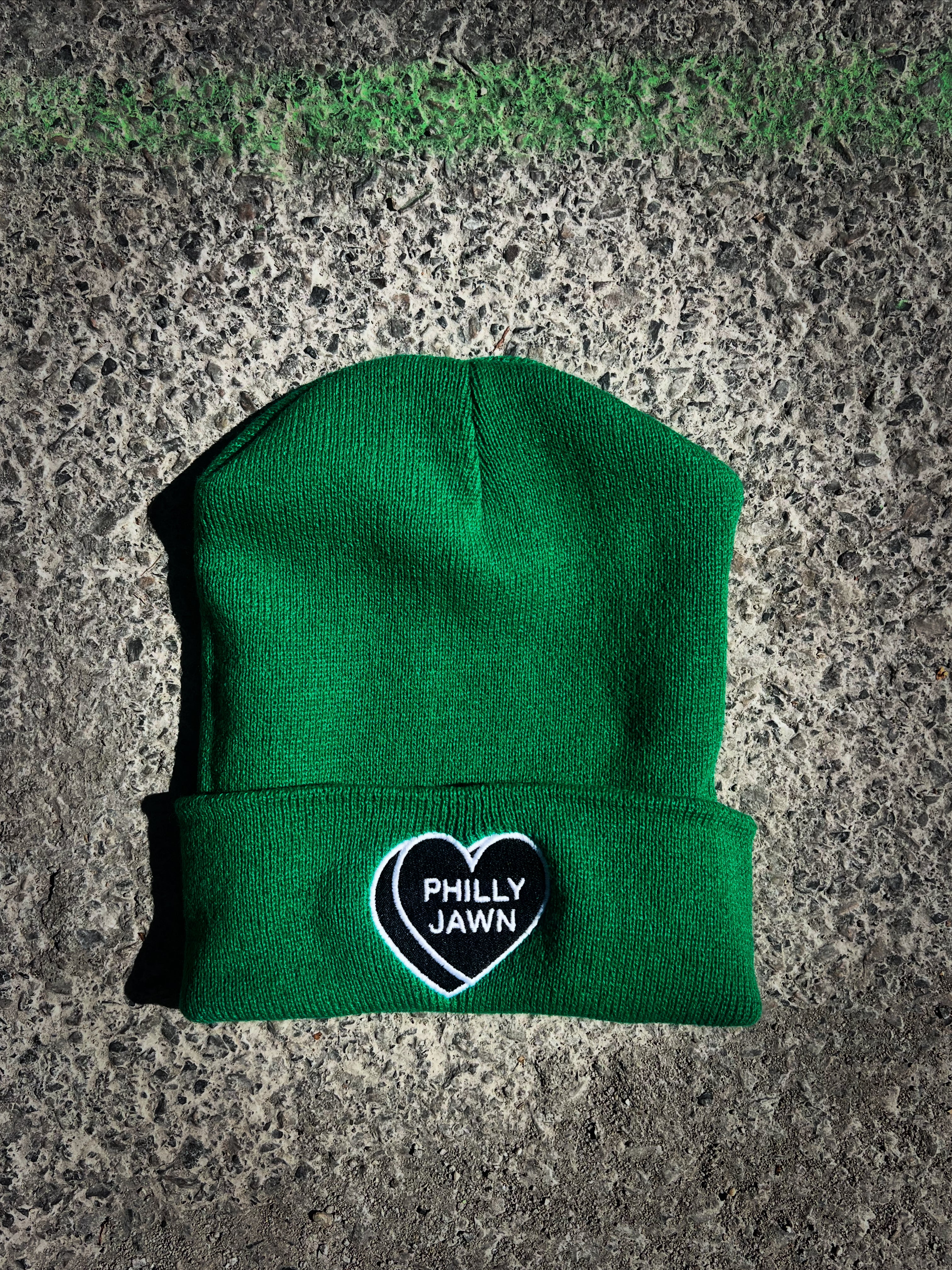 PHILLY JAWN 🖤 EAGLES Green Beanie w/ Embroidered Heart