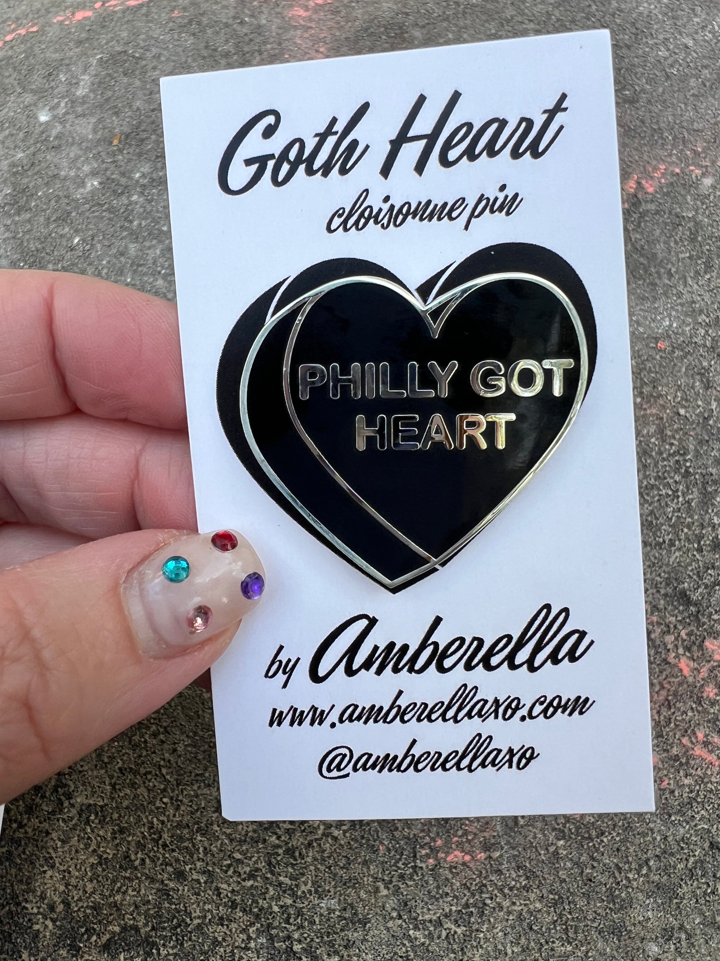 PHILLY GOT HEART Black HUGE Enamel Pin with Gold or Silver Hardware