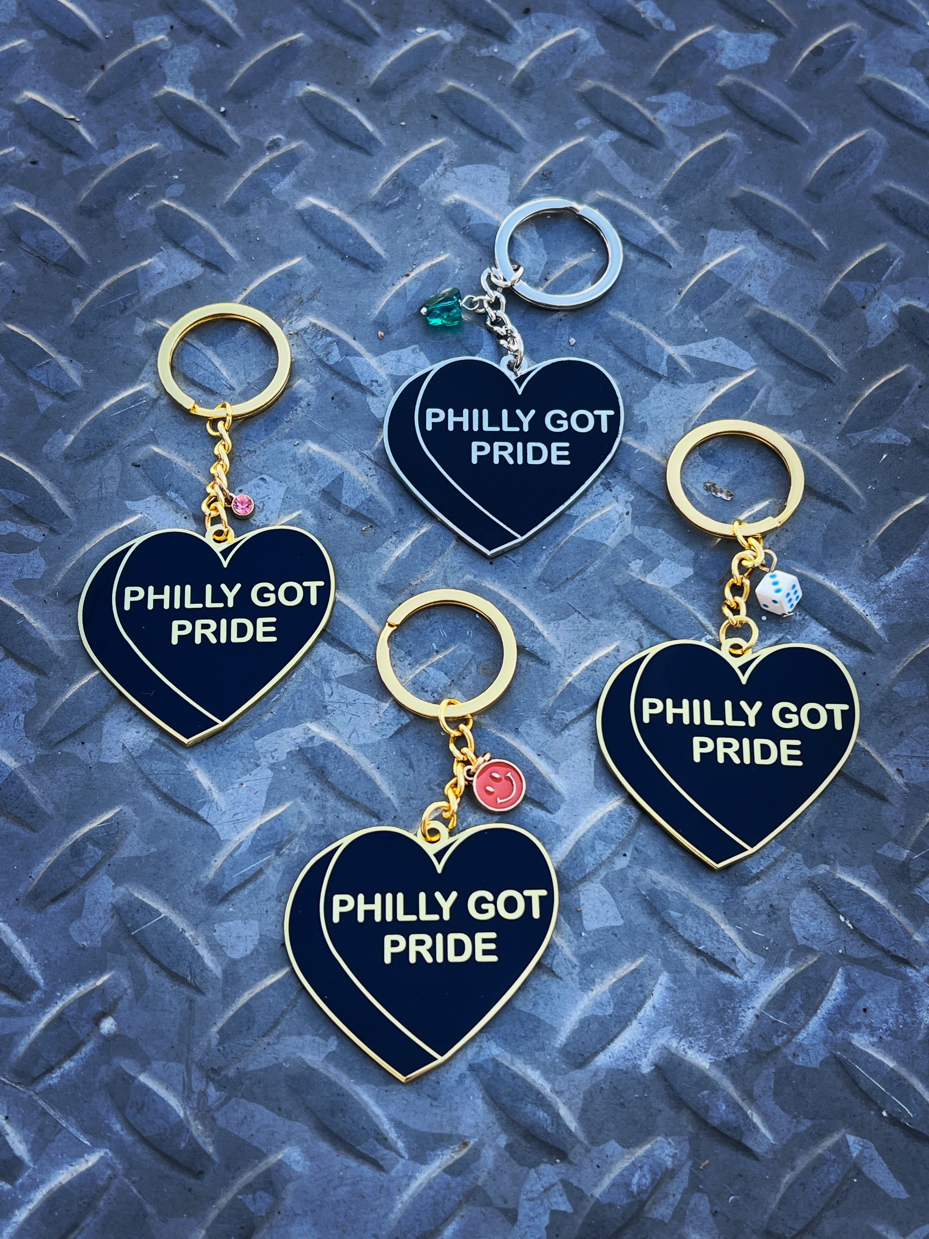 PHILLY GOT PRIDE Embellished Keychain Bag Charm BIG Gold or Silver