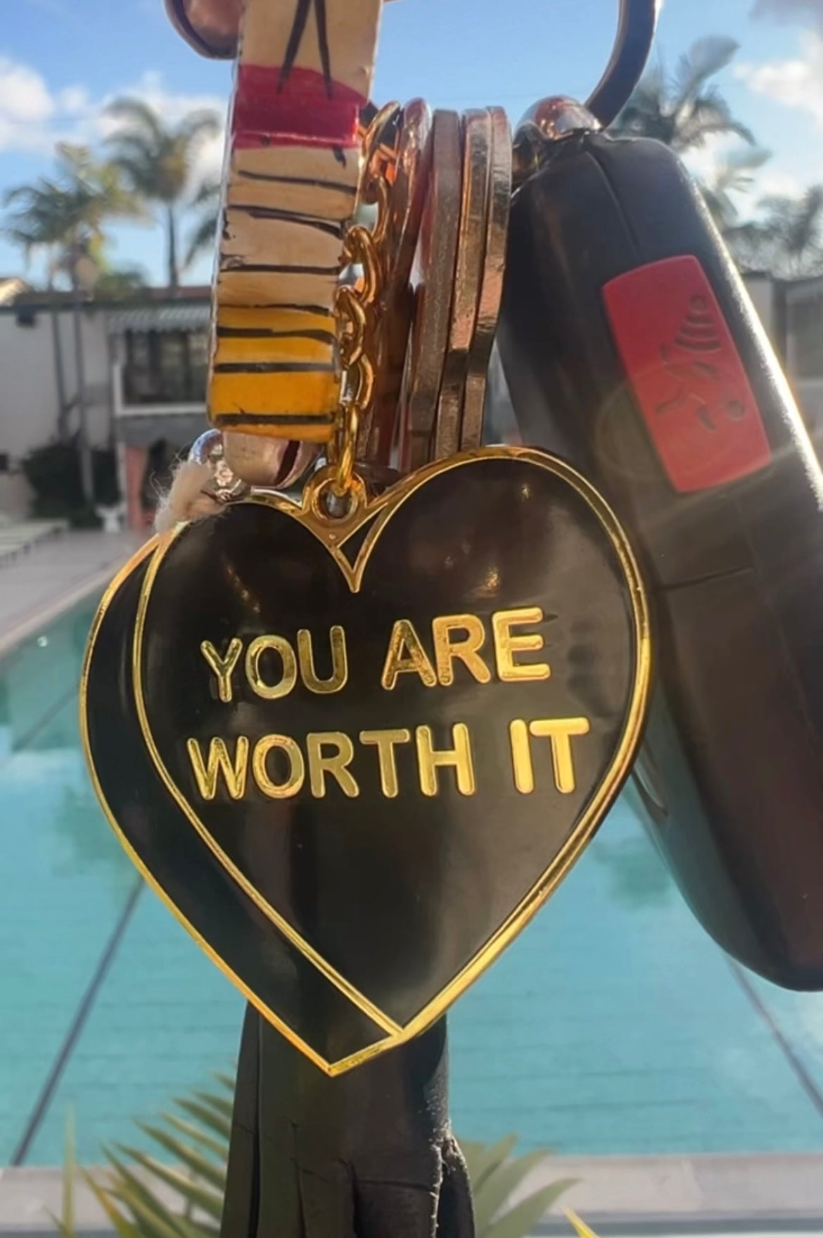 YOU ARE WORTH IT Keychain BIG Gold or Silver